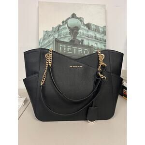 Michael Kors 35F1GTVT3L Jet Set Travel Large Chain Shoulder Tote Bag Leather